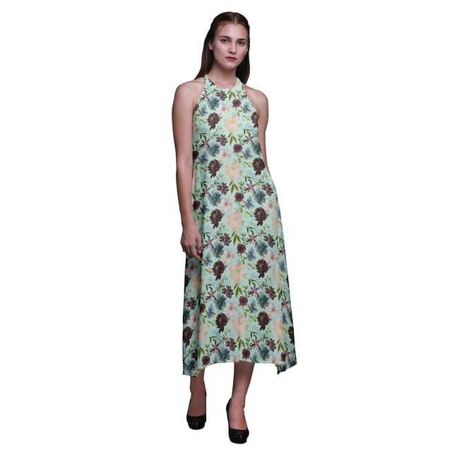 Bimba Robe de Plage Longue Dos Nu à Col Licou Imprimée Florale pour Femmes - Grande