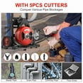 thumbnail image 3 of 75FT x 1/2 Inch Drain Cleaner Machine with Auto Feed, 450W Sewer Snake Auger on Wheels with 4 Cutter Heads, Portable Electric Drain Cleaning Machine for 2–4 Inch Pipes, 3 of 8