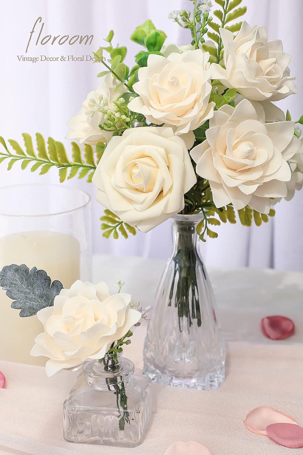 Artificial Gardenia Flowers 2.7" 25pcs Real Looking Ivory Foam Fake Flowers with Stems for DIY Wedding Bouquets Bridal Shower Centerpieces Floral Arrangements Party Tables Home Decorations