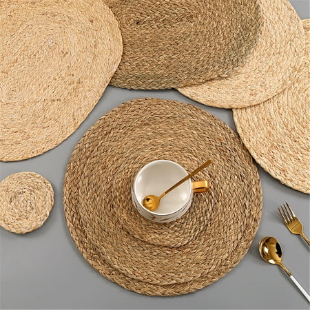 

Fairnull Handmade Woven Dinner Mat Long-lasting Insulated Straw Table Mat Household Supplies