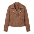 thumbnail image 3 of Women's Suede Short Jacket Vintage Zip Up Lapel Collar Casual Biker Bomber Jackets Casual Outerwear (Khaki,XXL), 3 of 3