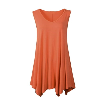 DondPO Going Out Tops for Women Corset Tops Womens Vest Extended Sleeveless V Neck Tunic TShirt Top Casual Summer Dress Loose Bottom Shirt Tank Top for Women Camisole Tops Orange M