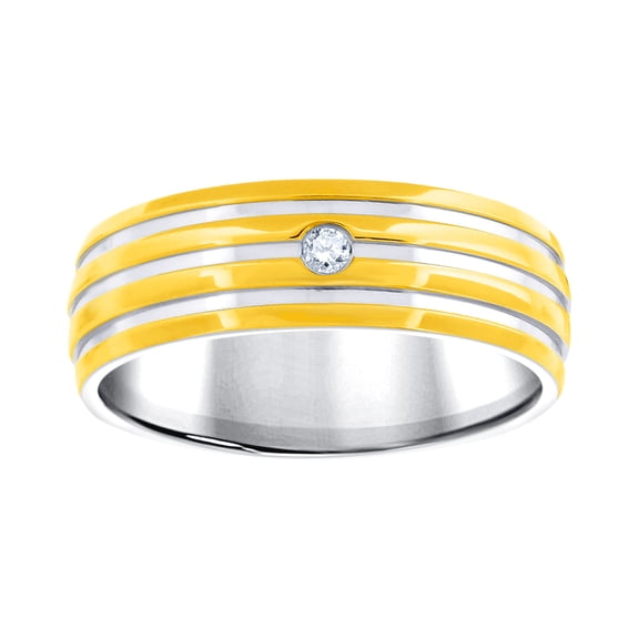 Stainless Steel Mens Two-tone Cubic Zirconia Triple Grooved Comfort-fit Band Ring Size 10 Wedding Band for Men