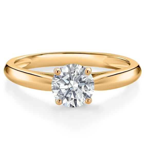 Gem Stone King 10K Yellow Gold Lab Grown Diamond Solitaire Engagement Ring for Women | 0.74 Cttw | Round 6MM | Gemstone April Birthstone | DEF Color | VVS-VS Clarity (Size 8)