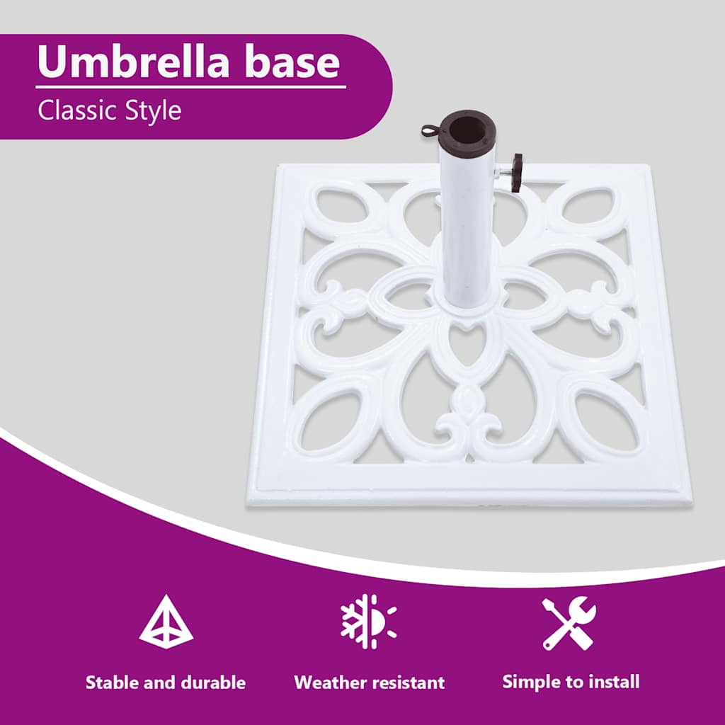 vidaXL White Cast Iron Patio Umbrella Base 1 Piece 26.5 lbs Parasol Stand for 1.4 1.5 1.9 in Poles