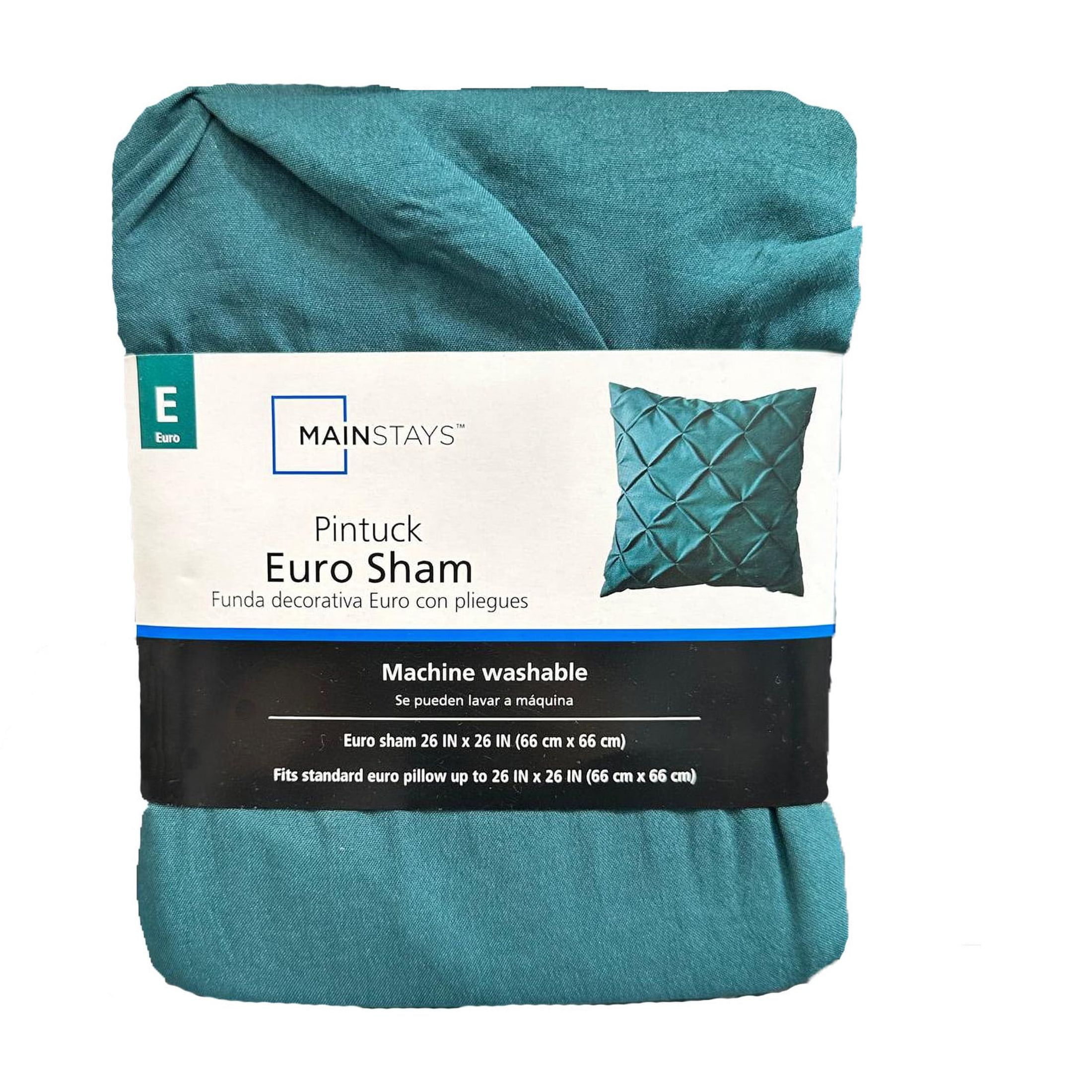 Mainstays Euro Microfiber Pintuck Pleat Pillow Sham, Teal Blue, 26"x26"