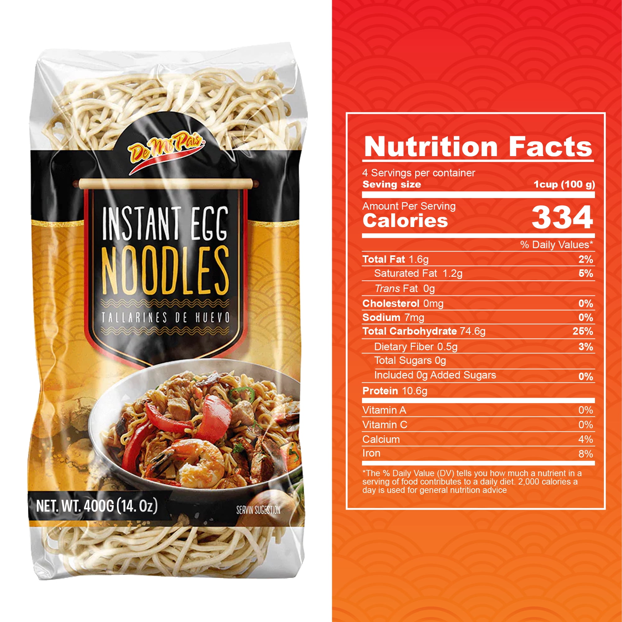 De Mi Pais Egg Noodles, Traditional Instant Egg Noodles for Soup, Stir-Fry, Pasta or Ramen, 14 oz, 3-Pack