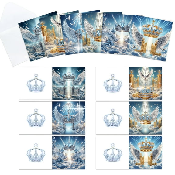 6pcs Diamond Painting Kit Greeting Cards, Crown Religious Theme 5D Handmade Art Birthday Holiday Gift Cards with Envelopes