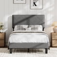 thumbnail image 1 of Twin Size Bed Frame with Upholstered Headboard, Twin Size Platform Bed Frame with Wooden Slat Support, Easy Assembly Platform Bed, No Box Spring Needed & Noise Free, Gray, 1 of 7