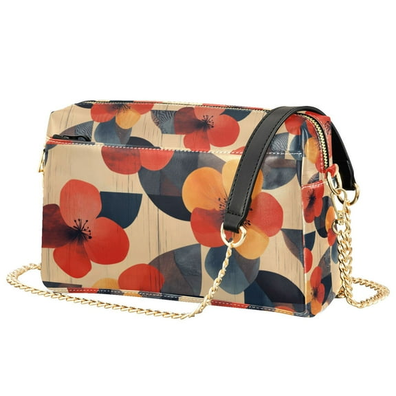 FORMRS Women Crossbody Purse with Chain Strap Vegan Leather Shoulder Handbag, Flowers Pattern