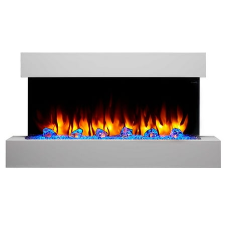 

SimpliFire Format 43-Inch Wall Mount Electric Fireplace with Floating Mantel 4 Flame Colors Accent Lighting 13 Fuel Bed Colors Logs and Crystals Remote with Timer Adjustable Heat 750-1500W