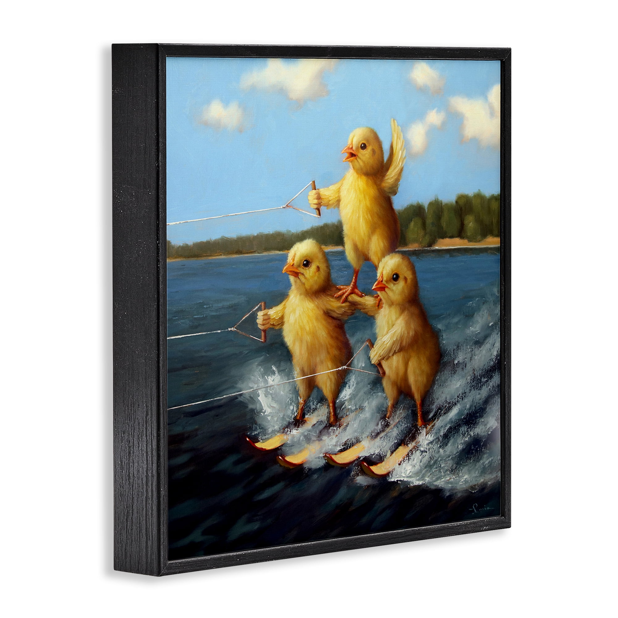 Stupell Industries Water Skiing Chicks Coastal Painting Black Framed Art Print Wall Art, 12 x 12