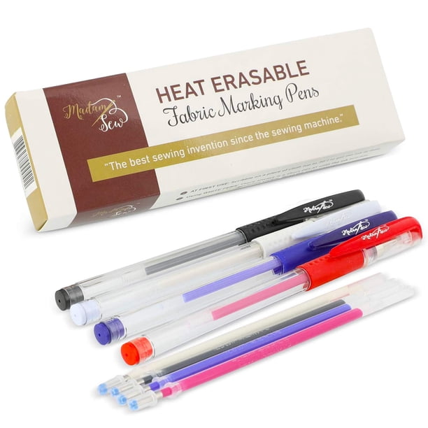 Madam Sew Rotuladores de tela borrables con calor | Quilting Costura Manualidades y Confección I 4 Colores Surtidos con 4 Recambios