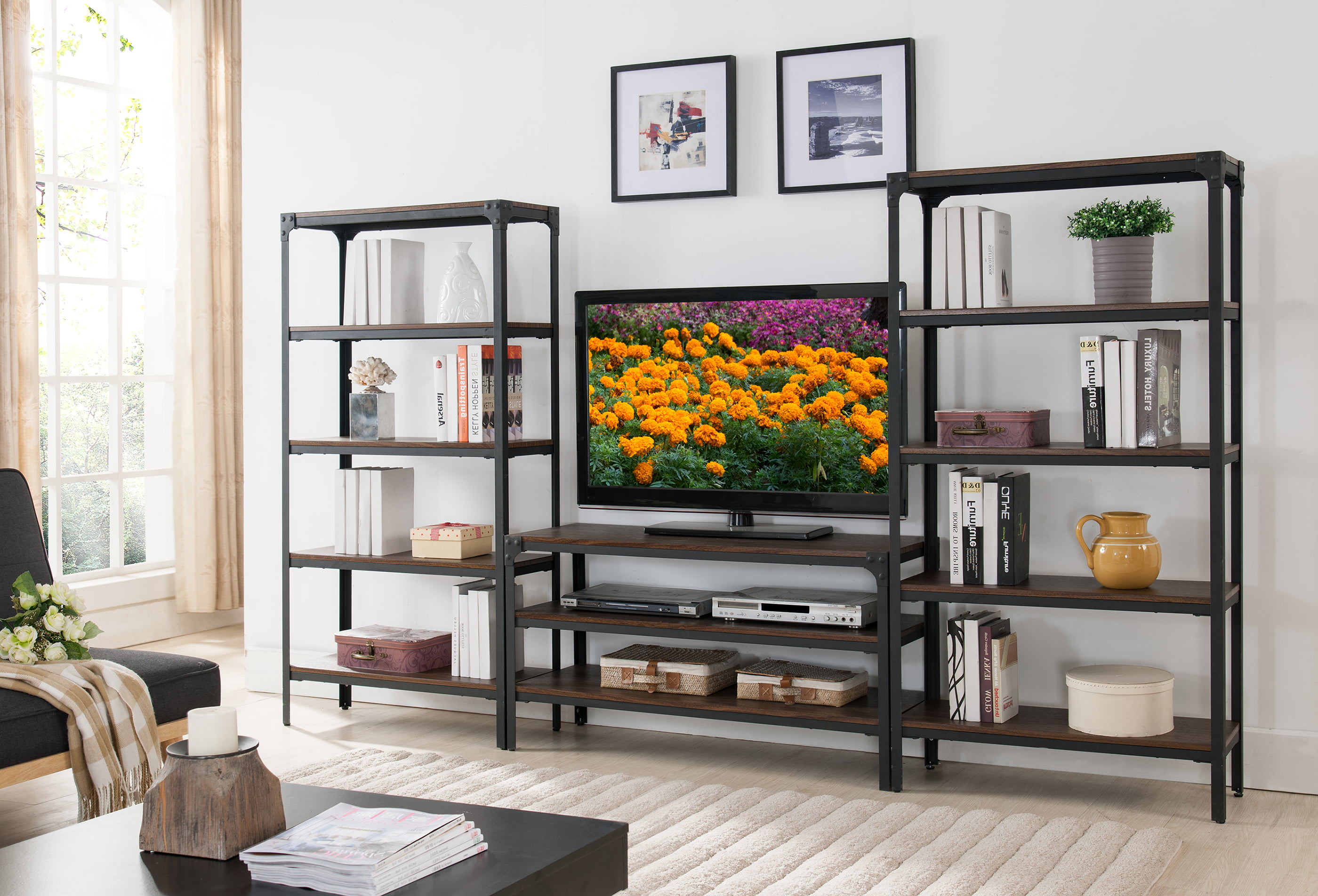Minimalist Tv Bookcase with Simple Decor