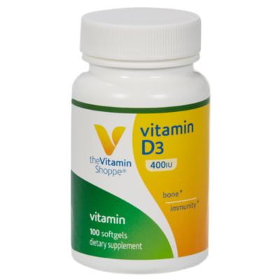 The Vitamin Shoppe Vitamin D3 400IU Softgel, Supports Bone  Immune Health, Aids in Cellular Growth  Calcium Absorption, Gluten Free  Once Daily Formula (100