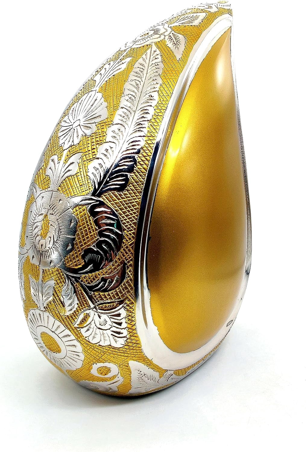 5MOONSUN5's Handcrafted TEARDROP Cremation Urn with hand engraved - Memorial URN for Human Ashes, Adult URN for Funeral, Burial, Columbarium or Home, Adult 200 Cubic Inches with Velvet Bag Gold