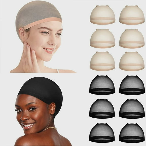 12 Pieces Stretchy Nylon Wig Caps for Women Lace Front Wig Bald Stocking Caps for Wigs Nude And Black Wig Cap