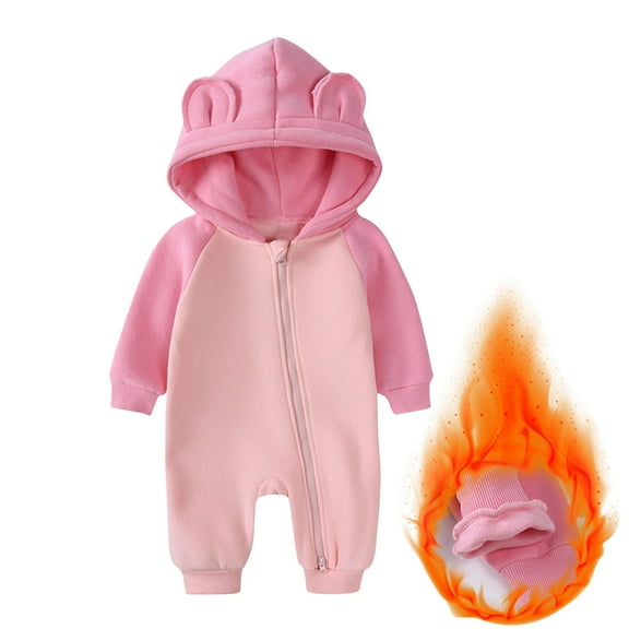 lmcalzta Baby Infant Clothes Girls Boys Hooded Jumpsuits Zip up Rompers Fall Winter Cotton Bodysuits Solid Color Warm Onesie