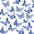 thumbnail image 1 of Xiao Hua Decoración de pared con mariposas, 48 piezas, 4 estilos, para cumpleaños, fiestas y tartas. Decoraciones de mariposas doradas extraíbles (azul, estilo aleatorio)., 1 of 5