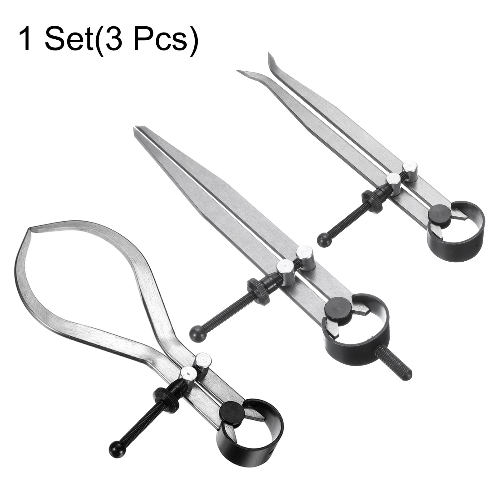 Uxcell 3pcs Spring Outside Inside Caliper Divider 6" Stainless Steel Adjustable Spring Caliper Set Bent-Leg Straight-Leg