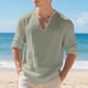 thumbnail image 1 of pstuiky manga larga para hombre, Top informal holgado de color liso con medio botón, mangas largas y cuello redondo para hombre Tops casuales para hombres l, 1 of 6