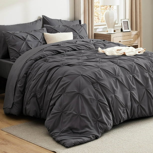 Juego de edredón Bedsure Queen gris oscuro con 7 piezas