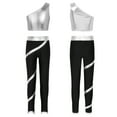 thumbnail image 2 of Raenseen Kids Girls Gymnastics Outfit One Shoulder Tank Shiny Crop Tops with Yoga Dance Pants Silver 10, 2 of 9