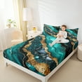 thumbnail image 4 of Manfei Aesthetic Marble Bed Sheets,Luxury Style King Sheets,Cyan Gold Sheet Set For Teens,Breathable Bedroom Decor,4pcs, 4 of 7
