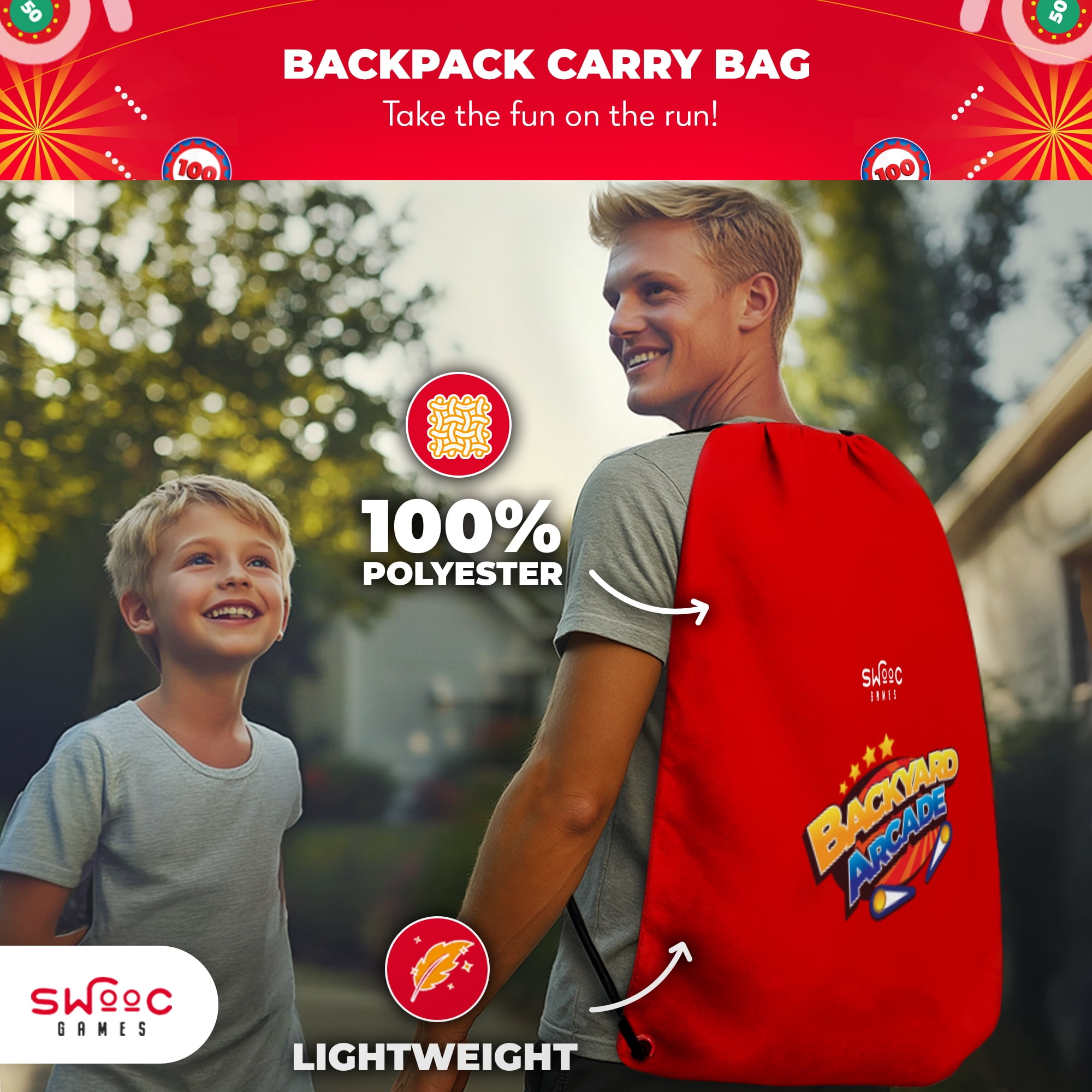 Swooc Games® - Backyard Arcade™ | 2-in-1 Bean Bag Toss Game for Kids w/Carry Bag | 5-Second Setup & Storage | Outside Toys for Toddlers | Carnival Games for Kids | Outdoor Toddler Activities