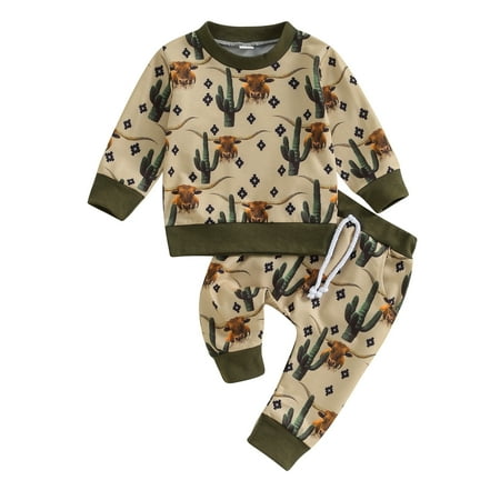 

Toddler Girls 2 Piece Outfit Western Horse Print Long Sleeve Sweatshirt and Elastic Pants Set Baby Cute Fall Clothes 0-3T