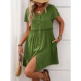 thumbnail image 2 of Women A Line Dress Bamboo Cotton V Neck Short Sleeve Summer Mid Length Loose Fit, 2 of 7