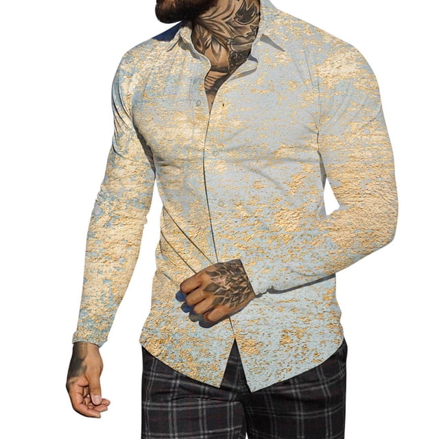 Hommes Automne Hiver Revers à Poitrine Pleine Impression Plage Chemise à Manches Longues