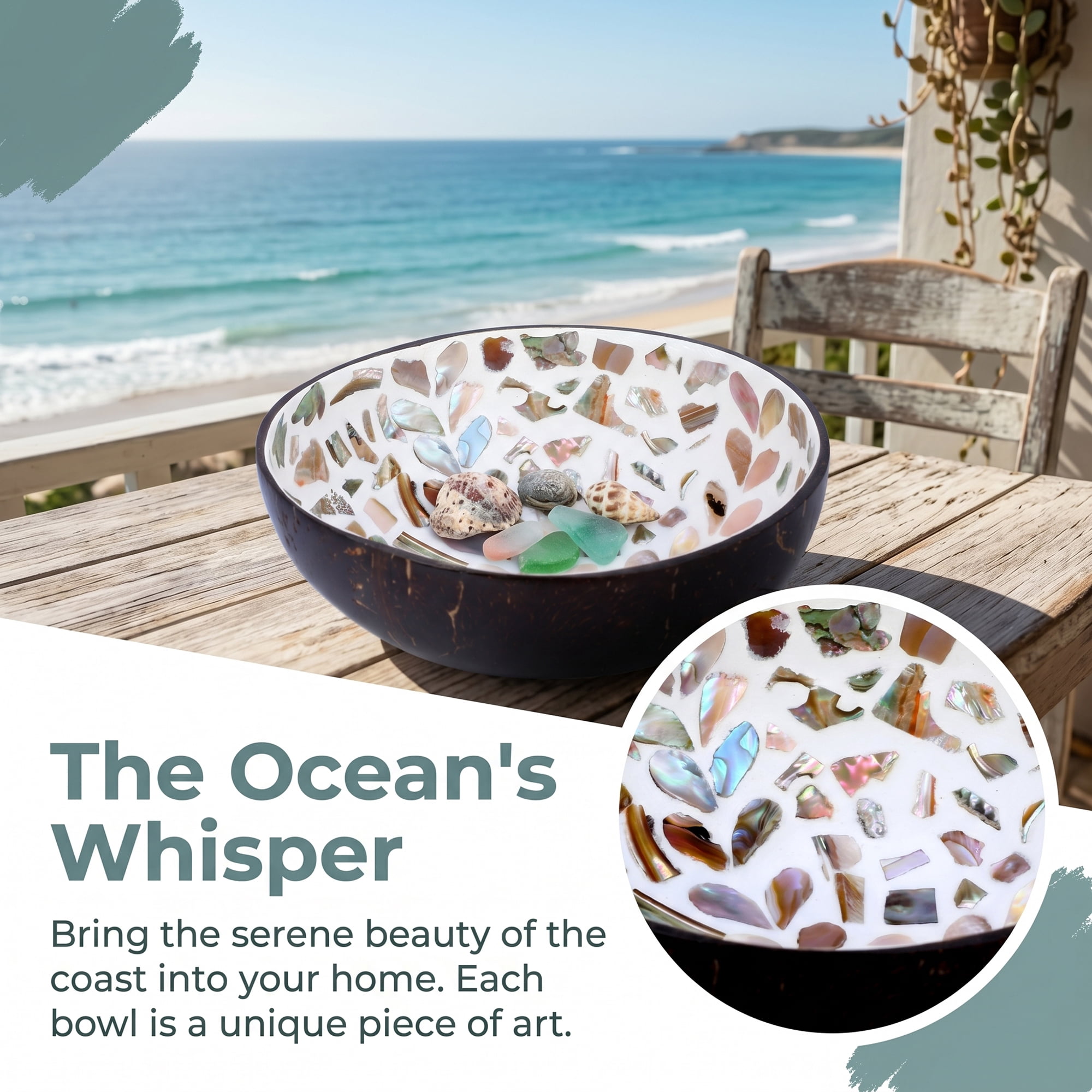 Unique Bargains Handmade Coconut Shell Bowl Catchall Tray White 5.9"L x 5.9"W x 2.8"H