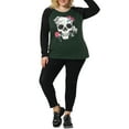 thumbnail image 2 of Unique Bargains Women's Plus Long Sleeve Scoop Neck Floral Skull Tops 3X Dark Green, 2 of 6