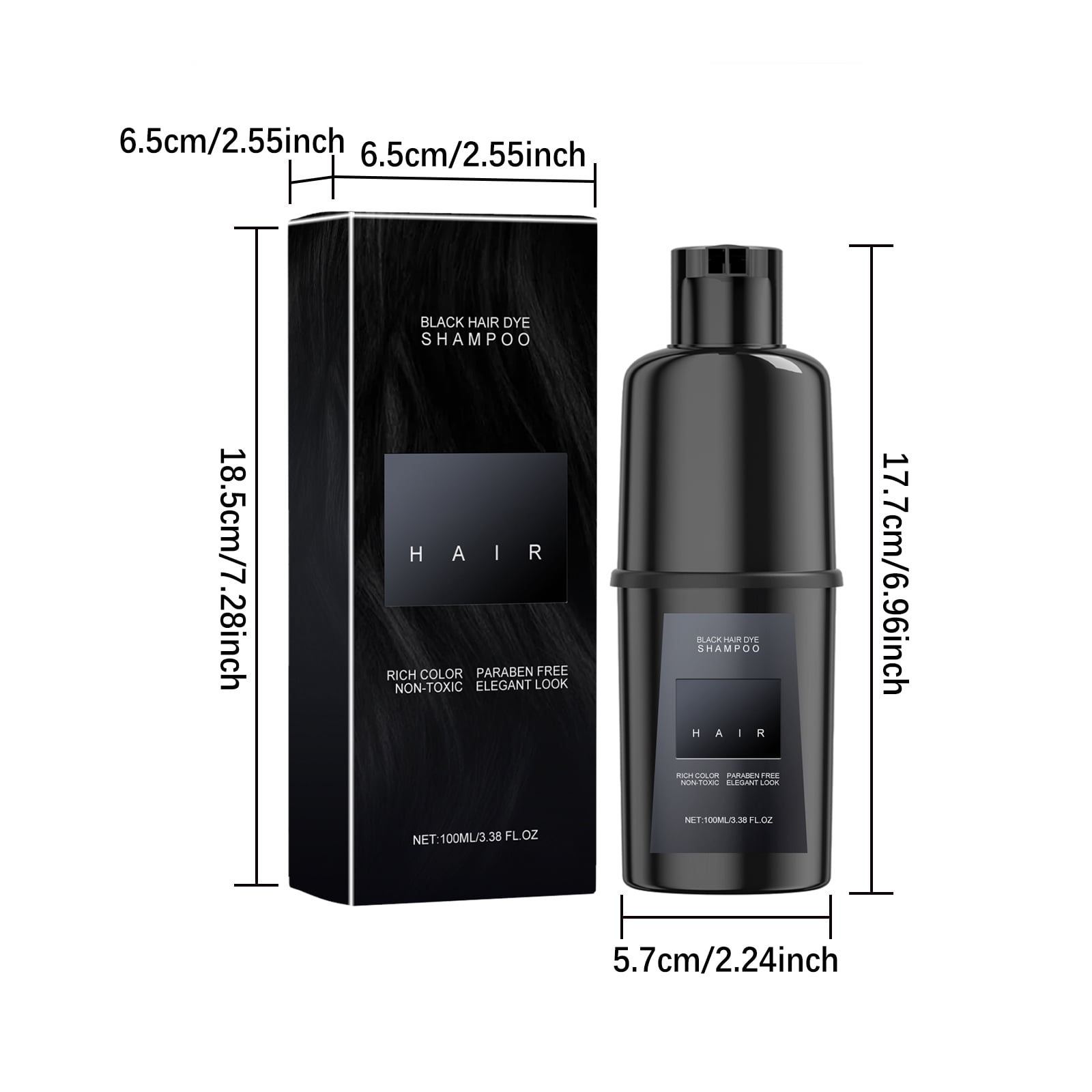 Alvantor Black Hair Dye Shampoo 3 in 1, Gentle Non-Irritating Gray Coverage Long-Lasting Easy Coloring for Men Women, 3.38fl.oz