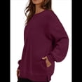 thumbnail image 3 of Sudadera de Gran Tamaño para Mujer, Cuello Redondo, Larga, Jersey de , Ropa de Moda de Otoño con Bolsillo Vino Tinto S, 3 of 10