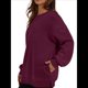 thumbnail image 3 of Sudadera de Gran Tamaño para Mujer, Cuello Redondo, Larga, Jersey de , Ropa de Moda de Otoño con Bolsillo Vino Tinto L, 3 of 10
