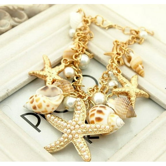 Valentine's Day Gifts for Woman Ocean Sea Faux Pearl Bracelets Bangles Pendant Jewelry Gold