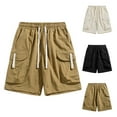 thumbnail image 4 of Men's Cargo Shorts Drawstring Elastic Waist Multi Pockets Wide Leg Casual Loose Trendy Workout Shorts Khaki,L, 4 of 5