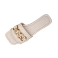 thumbnail image 2 of Samdudou Flat Sandals for Women Square Open Toe Slip On Slides Chunky Metal Chain Embellished Textured Upper Summer Shoes Dressy Casual Everyday Footwear Vacation Travel Style, 2 of 9