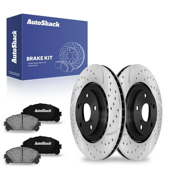 AutoShack 12.91" (328 mm) Front Vented Drilled & Slotted Brake Rotors E-Coated   Ceramic Brake Pad | Replacement for 2008-2019 Toyota Highlander 2011-2020 Toyota Sienna | 6-PC Brake Kit | ShadowGuard