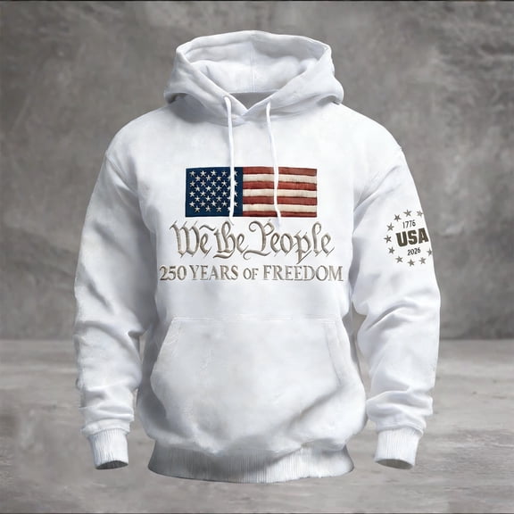 EliteGoogv Mens Hoodies Patriotic Graphic Lined Hoodies For Men Drawstring Kangaroo Pocket Pullover Sweatshirt Relaxed Fit Warm Winter Outerwear Tops White 2XL