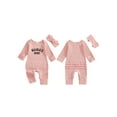 thumbnail image 2 of Miaouyo Baby Girl Romper with Matching Headband 2 Pcs Set Long Sleeve Round Neck Letter Print Ribbed Full Length Jumpsuit, 2 of 9