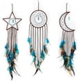 thumbnail image 1 of Atrapasueños de 3 piezas con diseño de sol, luna y estrellas, diseño tradicional hecho a mano para colgar en la pared, decoración del hogar (azul oscuro), 1 of 5