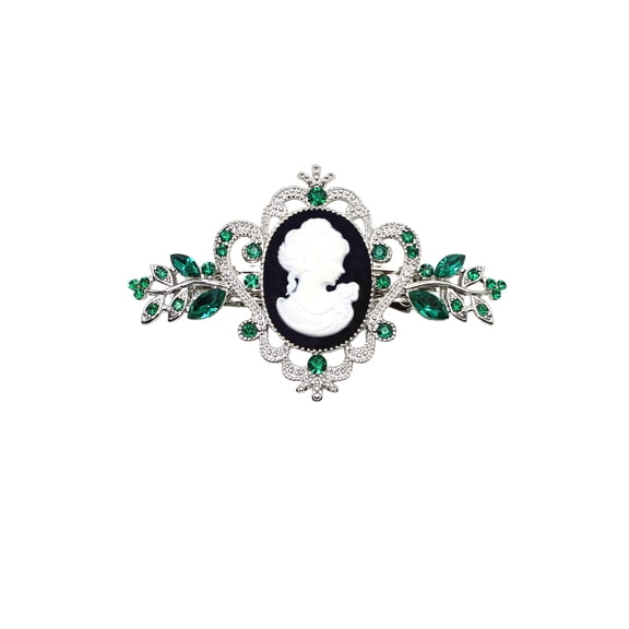 Faship Gorgeous Green Rhinestone Crystal Floral Portrait Cameo Hair Barrette Accessories