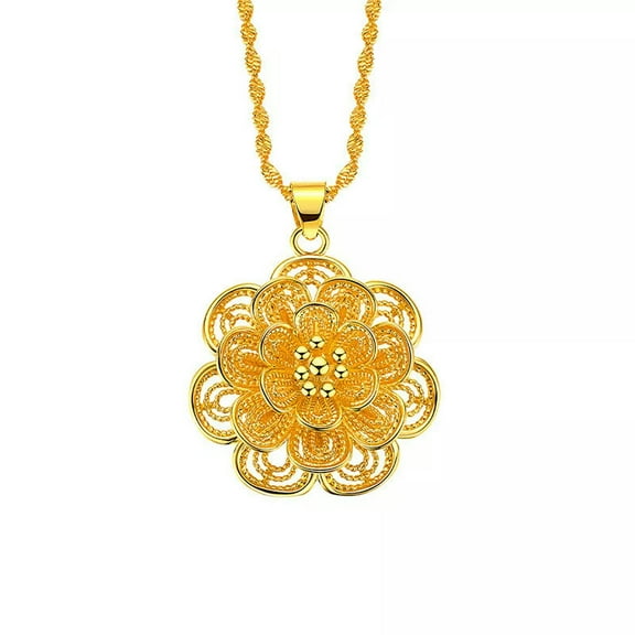 K-KED 24K Yellow Gold Plated Fashion Delicate Jewelry Large Flower Pendant Women's Necklace