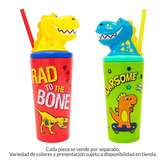 Botella Cool Gear con Tapa en Forma de Dinosaurio y Popote Varios Diseños 1 Pieza
