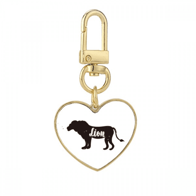 Lion Black And White Animal Gold Heart Keychain Metal Keyring Holder