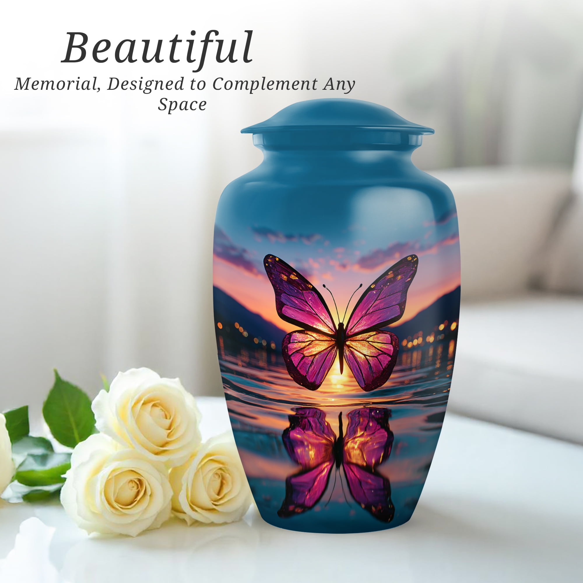 Butterfly Purple Urns For Human Ashes Mother - Large Blue Urns For Human Ashes Adult Male - Memorial Cremation Urns For Man And Woman - Funeral Urn For Grandfather, 10 Inch