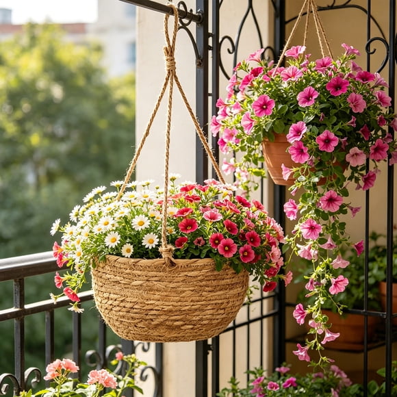 EGNMCR Home Decor, Room Decor, Wall Decor Wicker Picnic Basket Wall Mounted Storage Basket Woven Basket Hanging Decorative Ornament Pot Woods Flowers Basket